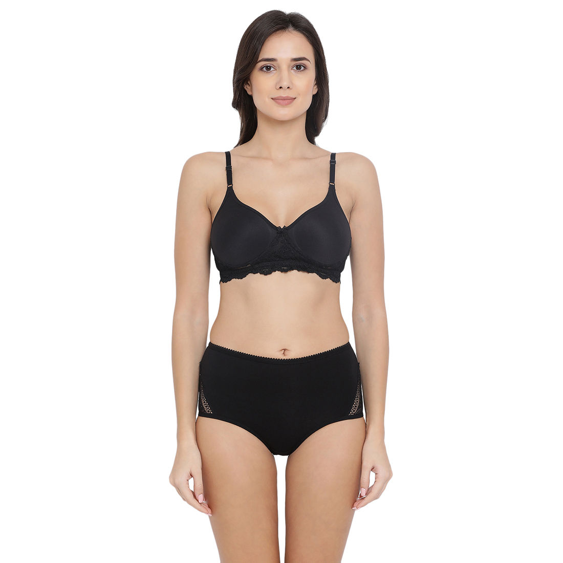 Buy Clovia Cotton Rich Non-Padded Non-Wired T-Shirt Bra & Low Waist Bikini  Panty - Black (36C) online