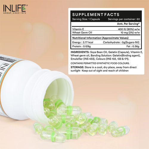 Inlife Vitamin E Capsule for Skin With With Wheat Germ Oil 400 IU Liquid Filled Capsules Inlife Vitamin E Capsule for Skin With With Wheat Germ Oil 400 IU Liquid Filled Capsules