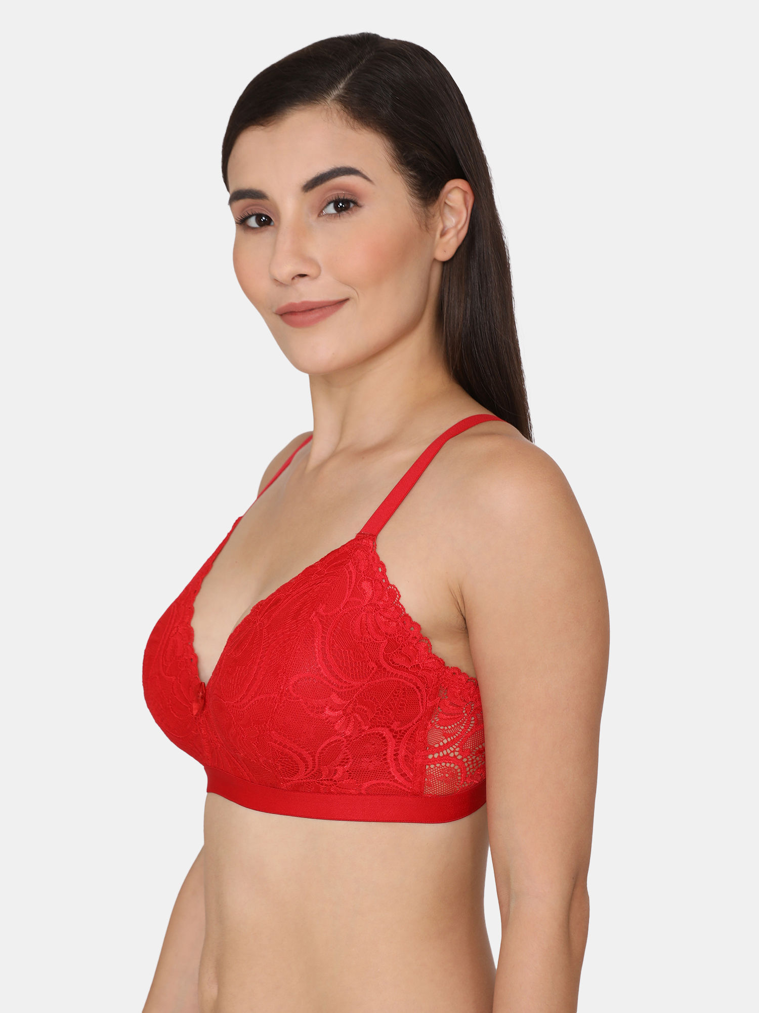 Zivame Beautiful Basics Double Layered Non Wired 34th Coverage Lace Bra Barbados Cherry Buy