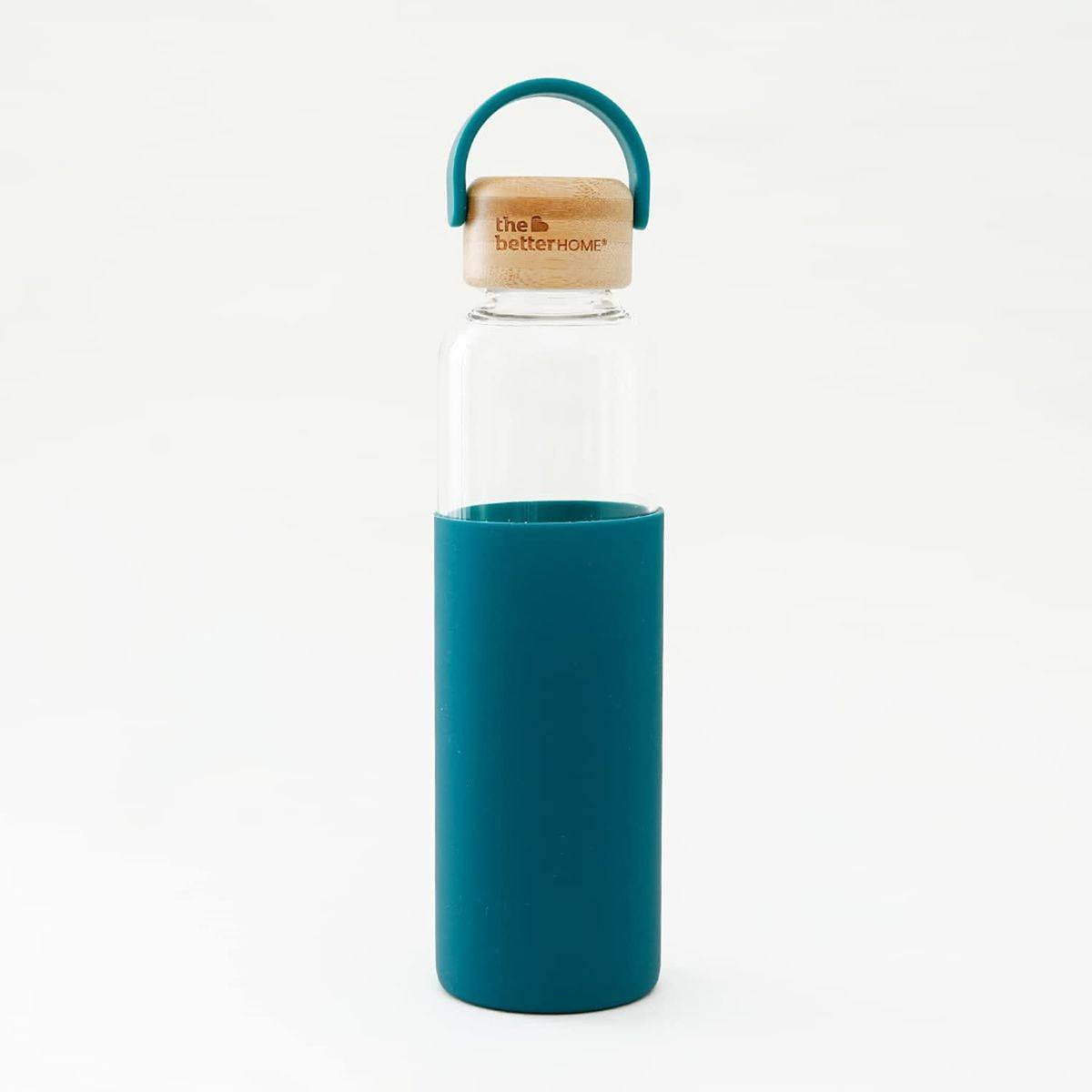 The Better Home 550ml Borosilicate Bottle with Sleeve and Bamboo lid Aqua