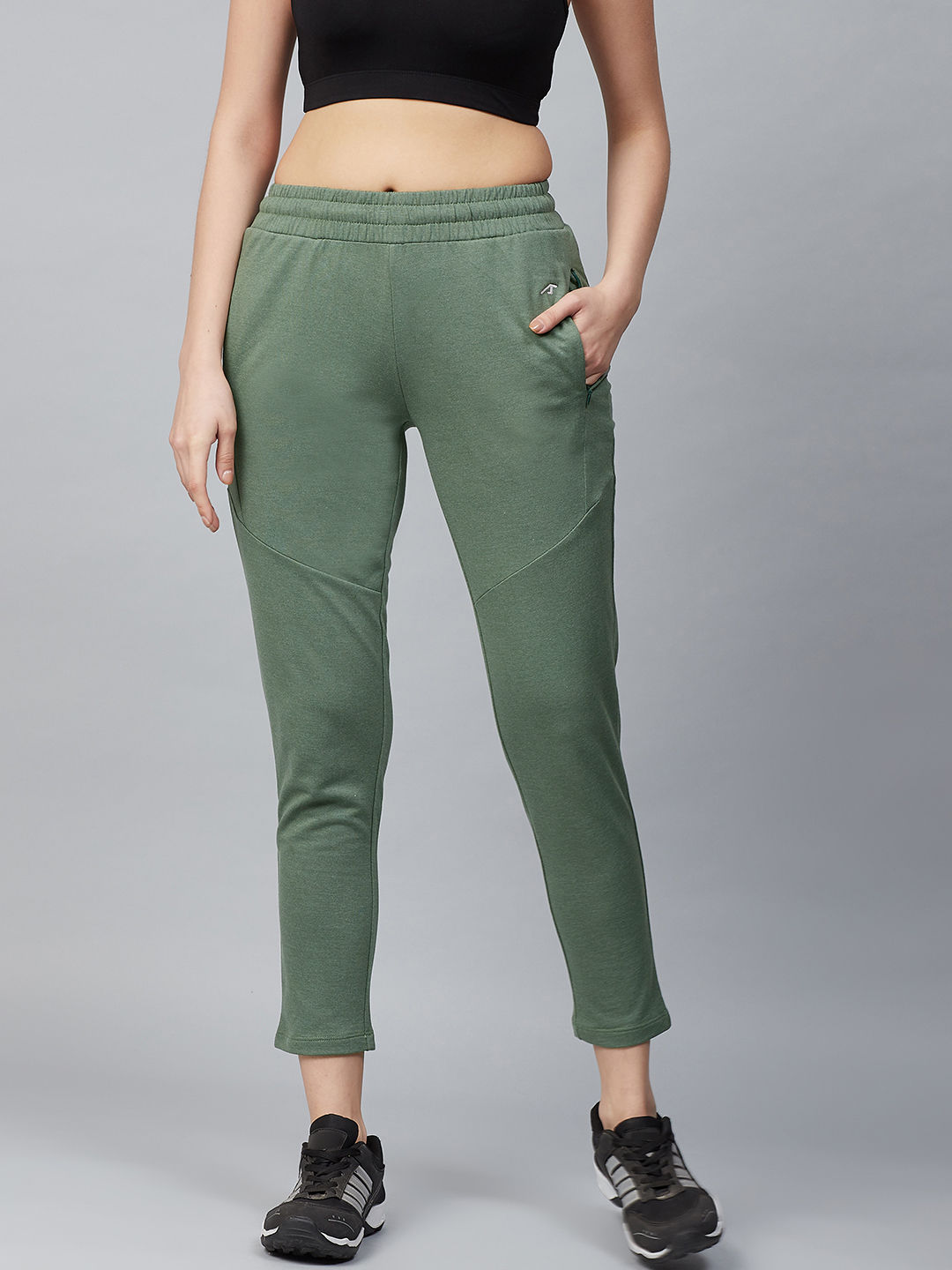 Buy Go Colors Women Solid Cotton Green Mid Rise Joggers - Olive Online