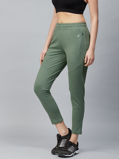 Buy Alcis Women Olive Green Slim Fit Solid Cropped Track Pants (XL) Online