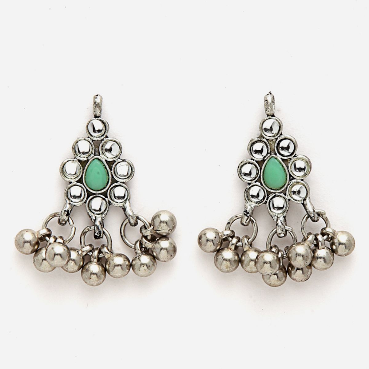 Buy Karatcart Oxidised Silver Lime Green Kundan Studded Handcrafted ...