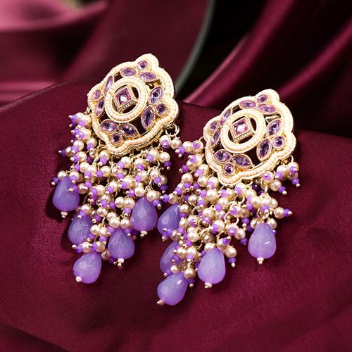 Buy Yellow Chimes Women Purple Gold-Plated Beaded Enamelled Drop Earrings  Online
