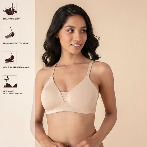 Buy Nykd by Nykaa Breathe Cotton Padded Wireless Triangle T-shirt Bra 3/4th  Coverage -Sand NYB003 Online