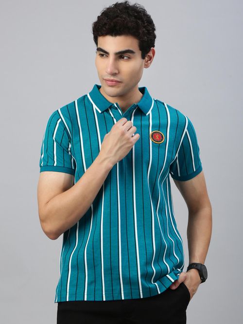 Classic Polo Men Multi-Color Stripes Slim Fit Cotton Polo T-Shirt - Main Image