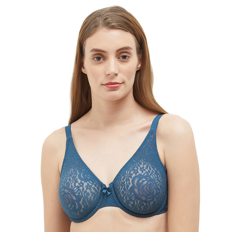 Buy Wacoal Nylon Non Padded Underwired Lace Bra -851205 - Blue (36C) Online