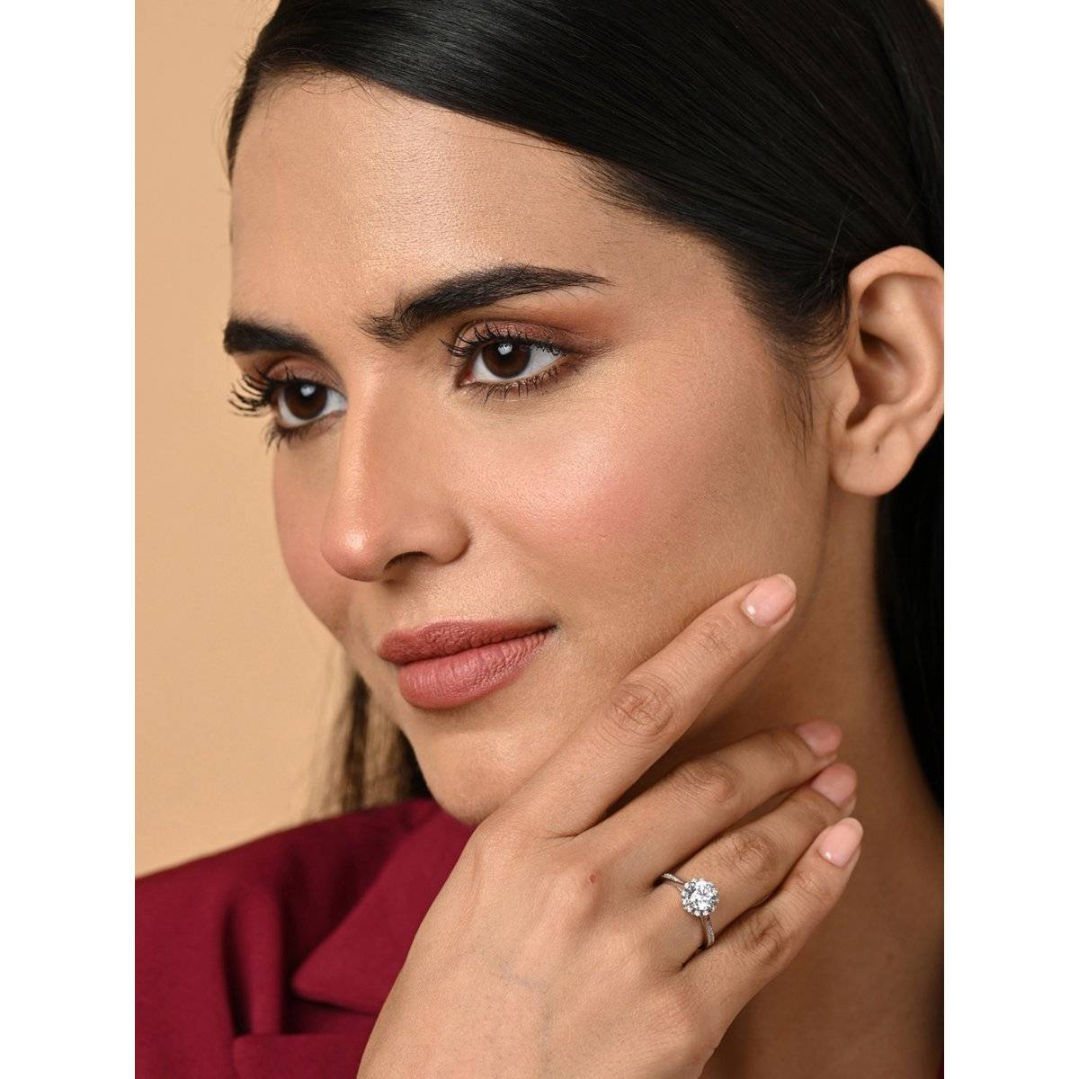 CLARA Women 925 Silver Plated Adjustable Irina Stylish Solitaire Ring