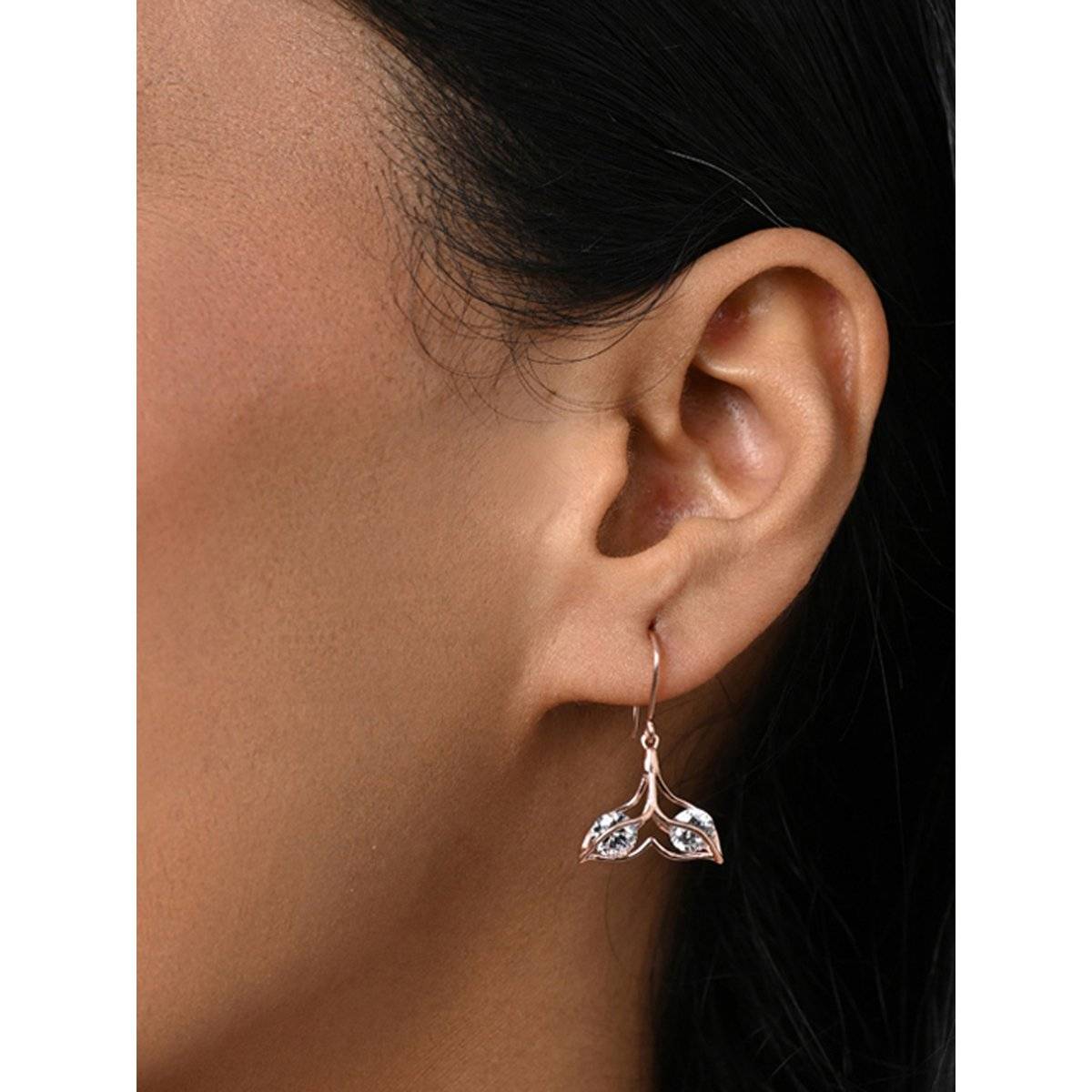 CLARA Women 925 Silver- Rose Gold Plated Swiss Zirconia Whale Tail Earrings