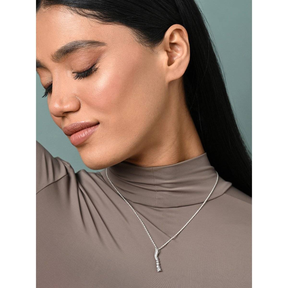 CLARA Women 925 Silver Plated Zirconia Wave Pendant Necklace