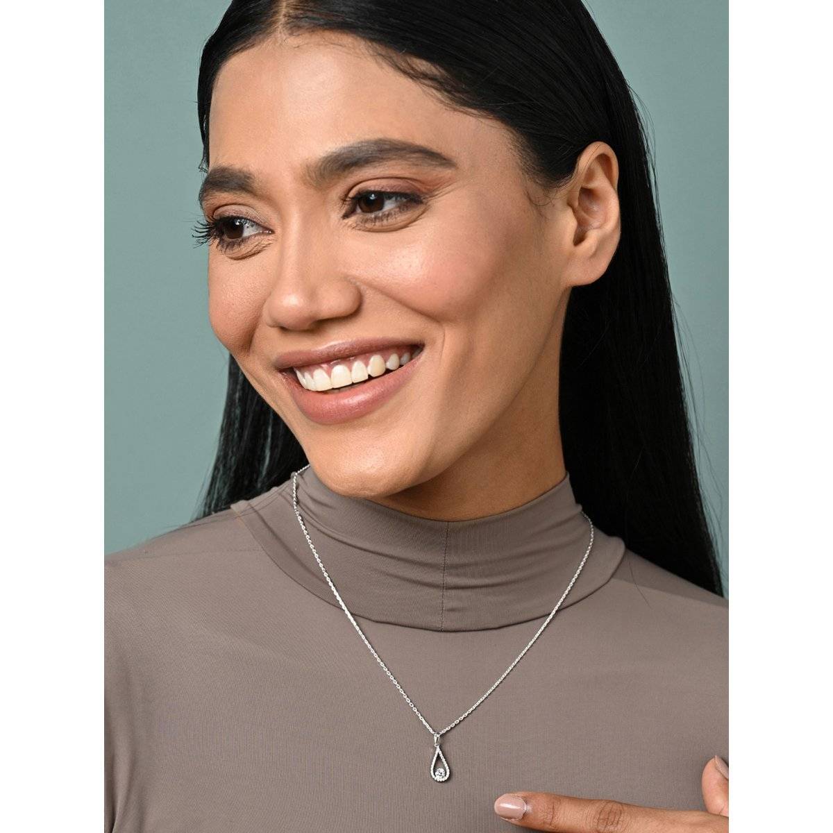 CLARA Women 925 Silver Plated Zirconia Teardrop Pendant Necklace