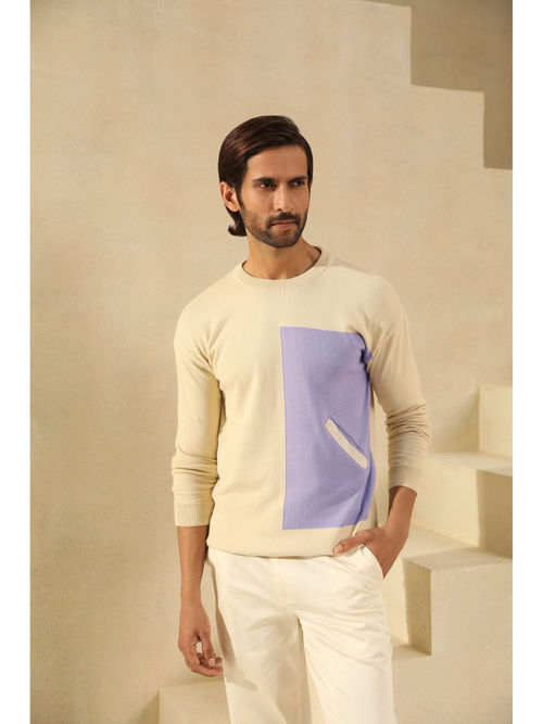 Buy PRIMAL GRAY Beige Cotton Knit Sweater Asymmetrical Pocket Online