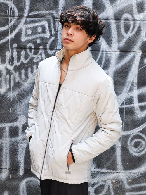 Campus Sutra Men Moon Grey Parachute Puffer Jacket