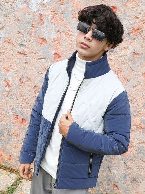 Campus Sutra Men Navy Blue Moon Grey Parachute Puffer Jacket