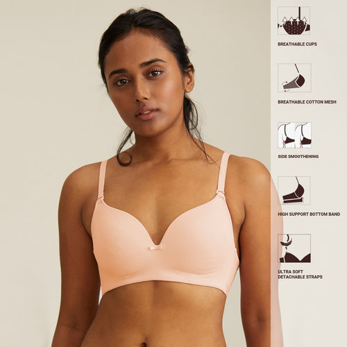 Buy Nykd by Nykaa Breathe Cotton Padded Wireless T-Shirt Bra 3/4th Coverage  - Nude NYB002 Online