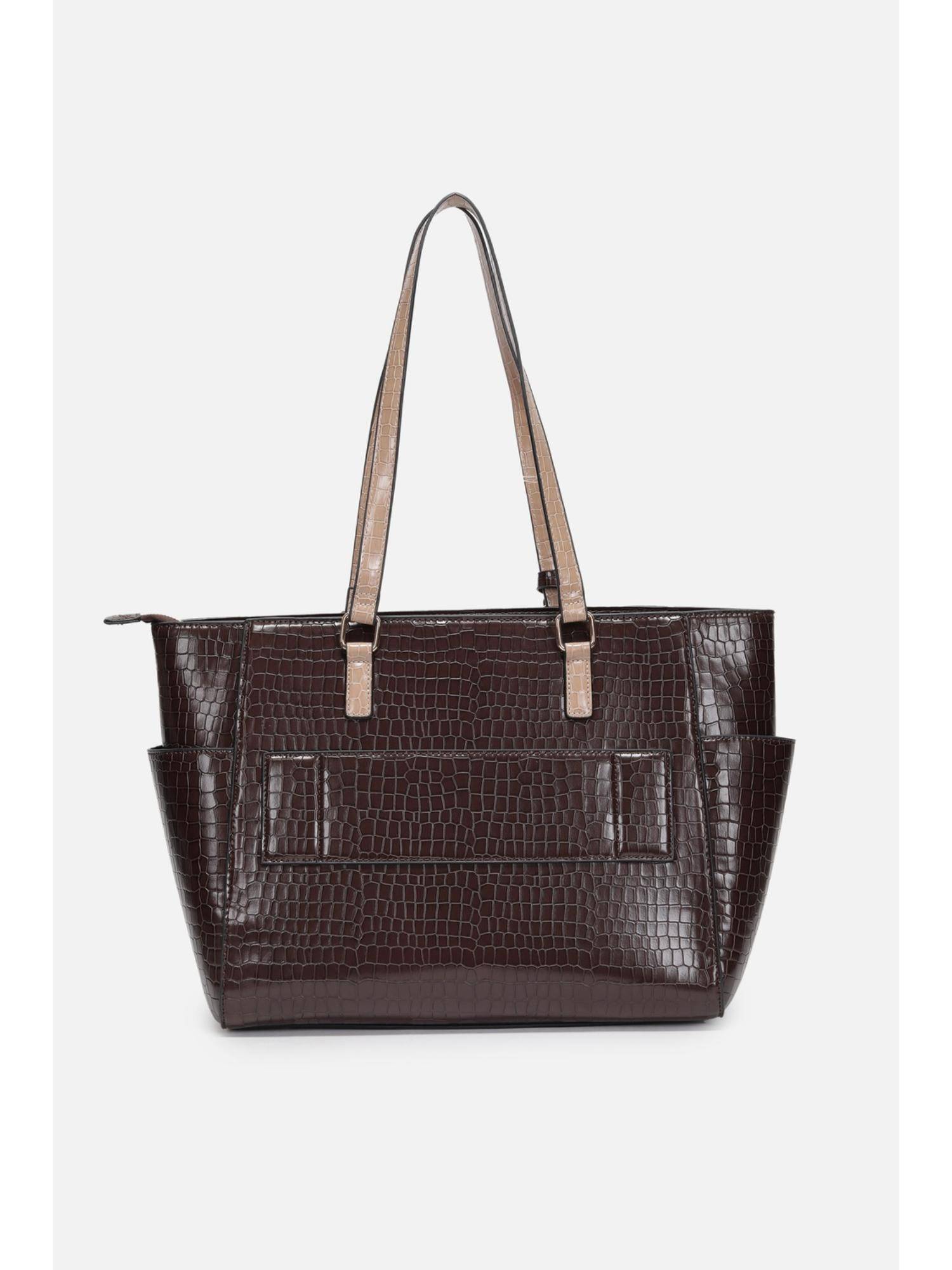 Buy Allen Solly Brown Pu Textured Tote Bag Online