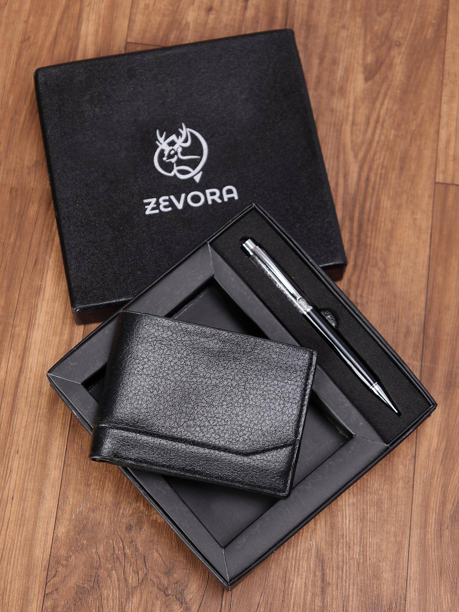 Zevora Buy ZEVORA Men Two Fold Leather Wallet With Twister Ball Pen - Black Online