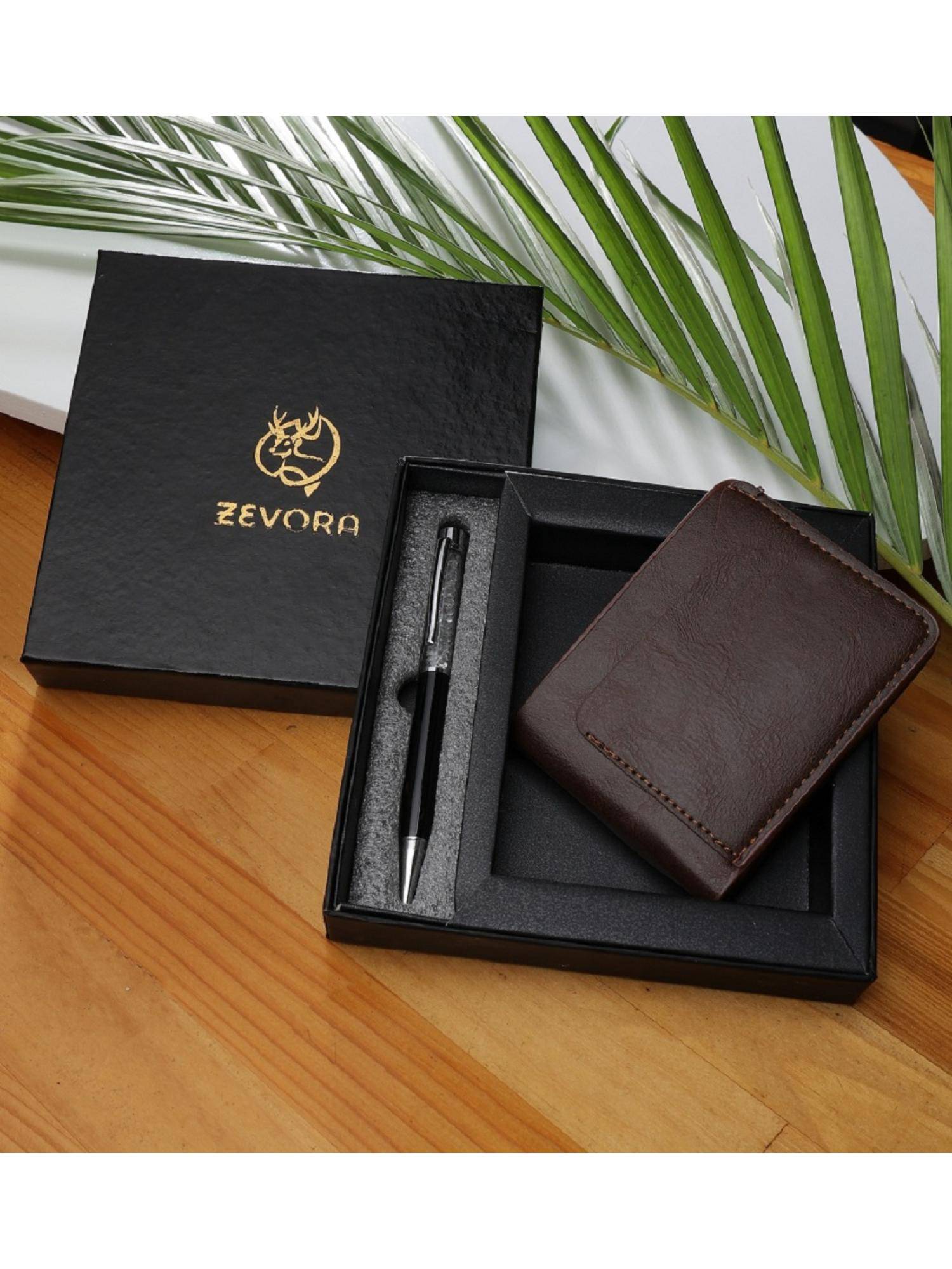 Zevora Buy ZEVORA Men Two Fold Leather Wallet With Twister Ball Pen - Brown Online