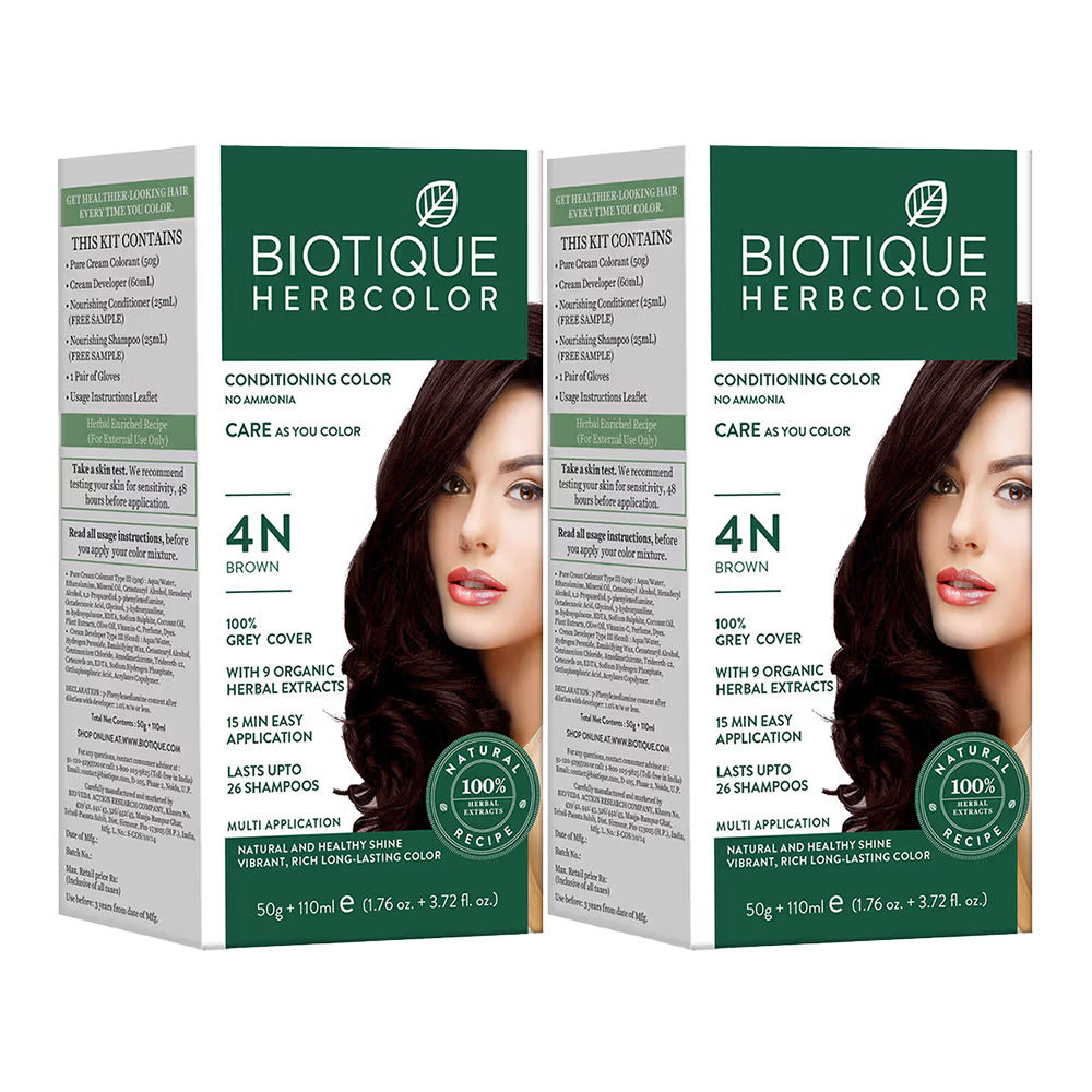 Buy Biotique Herbcolor Hair Color 4N - Brown (Pack Of 2) Online