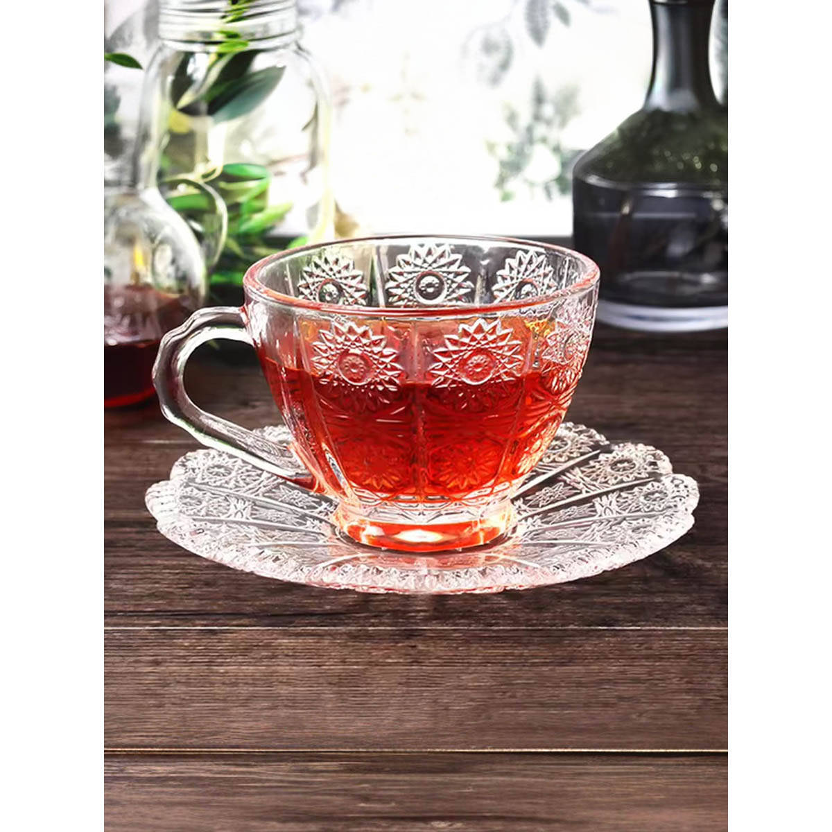 The Better Home Glass Cup with Saucer, 280ml, Transparent