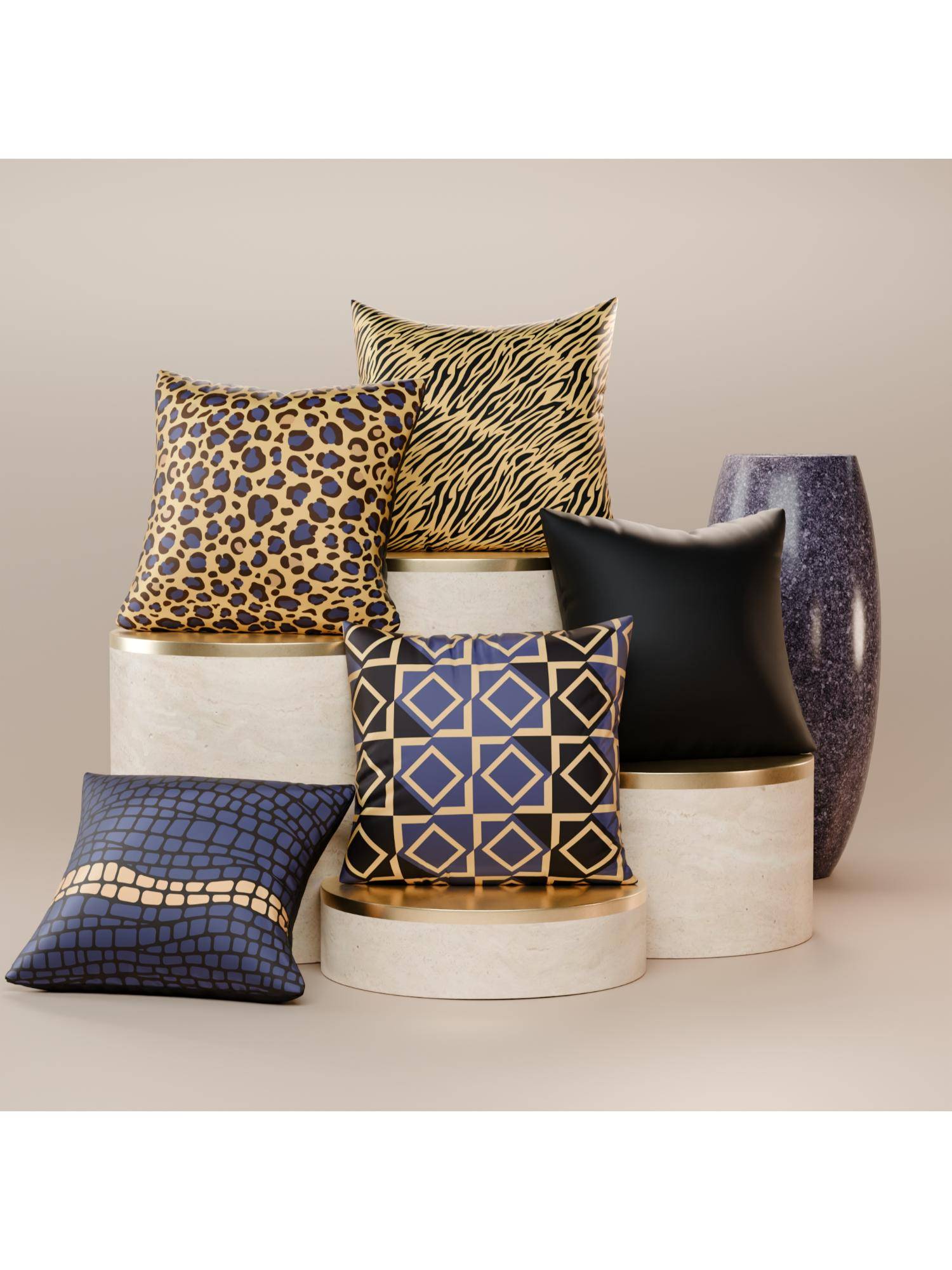 Stoa Paris Multi-Color Charlottes Muse Polyester Satin Fabric Cushion Covers (Pack of 5)