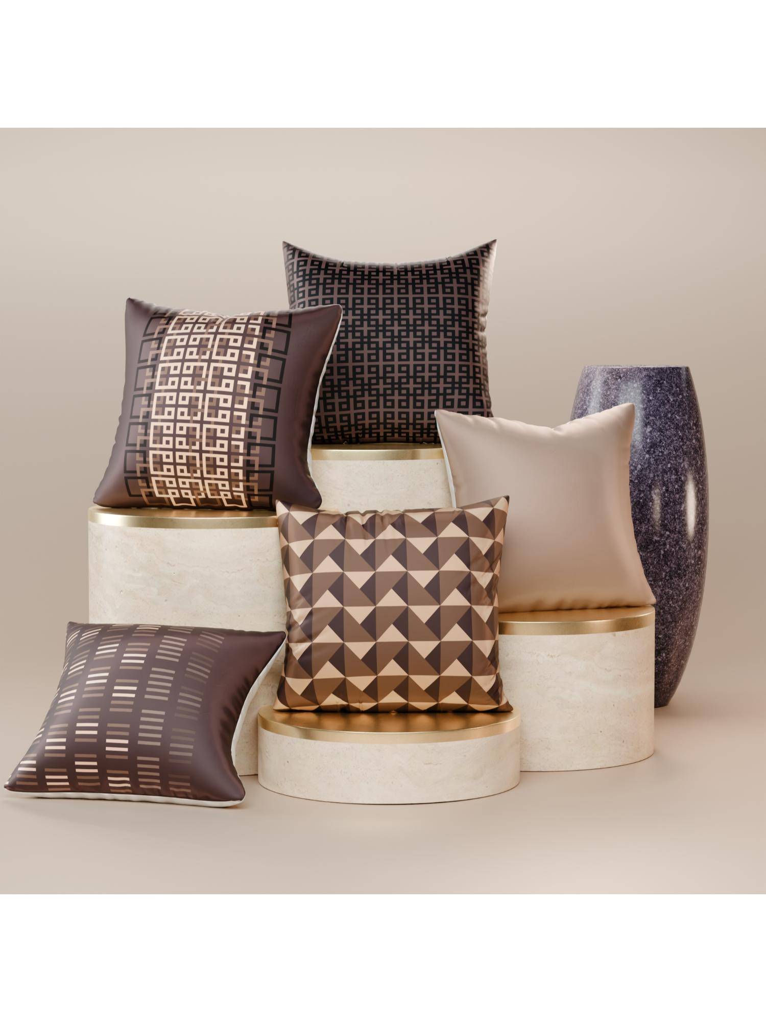 Stoa Paris Brown Charlottes Poise Polyester Satin Fabric Cushion Covers (Pack of 5)