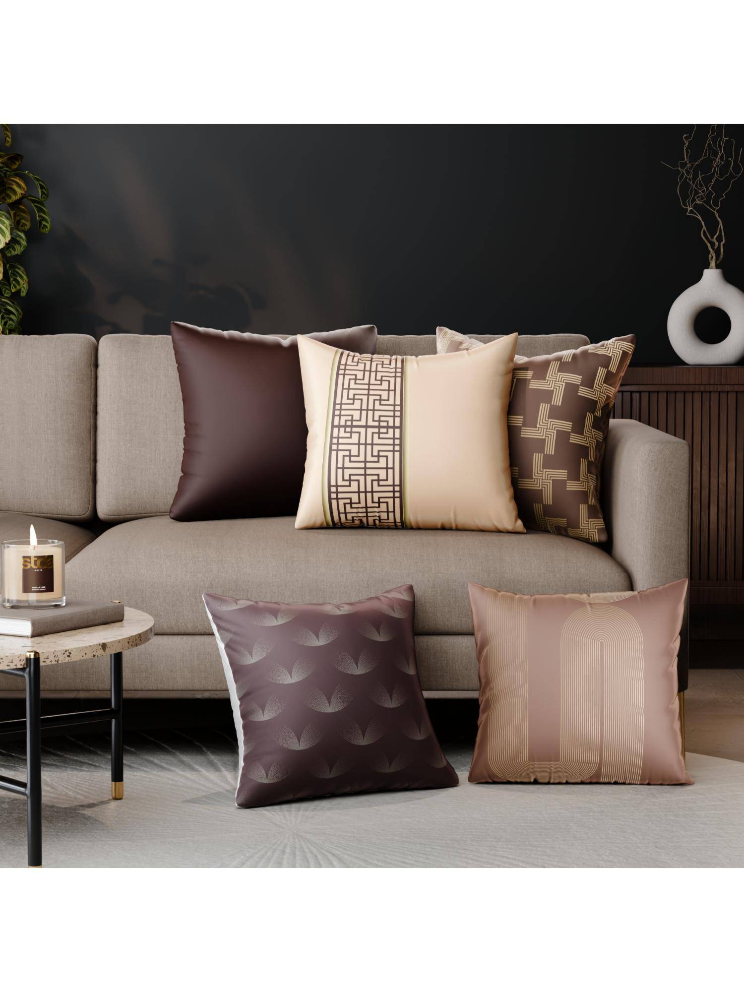 Stoa Paris Multi-Color Cordelias Curtsey Polyester Satin Fabric Cushion Covers (Pack of 5)