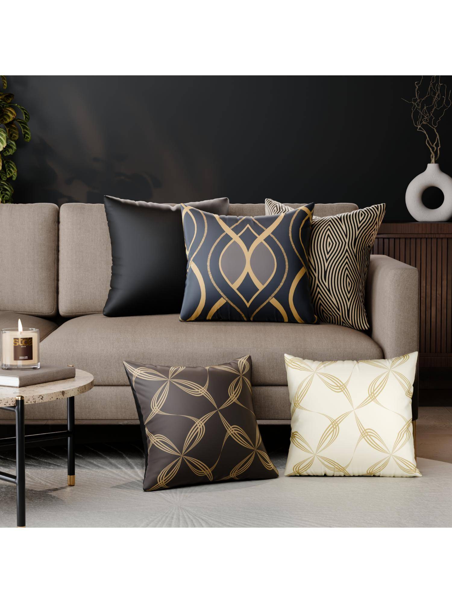 Stoa Paris Multi-Color Cordelias Embrace Polyester Satin Fabric Cushion Covers (Pack of 5)