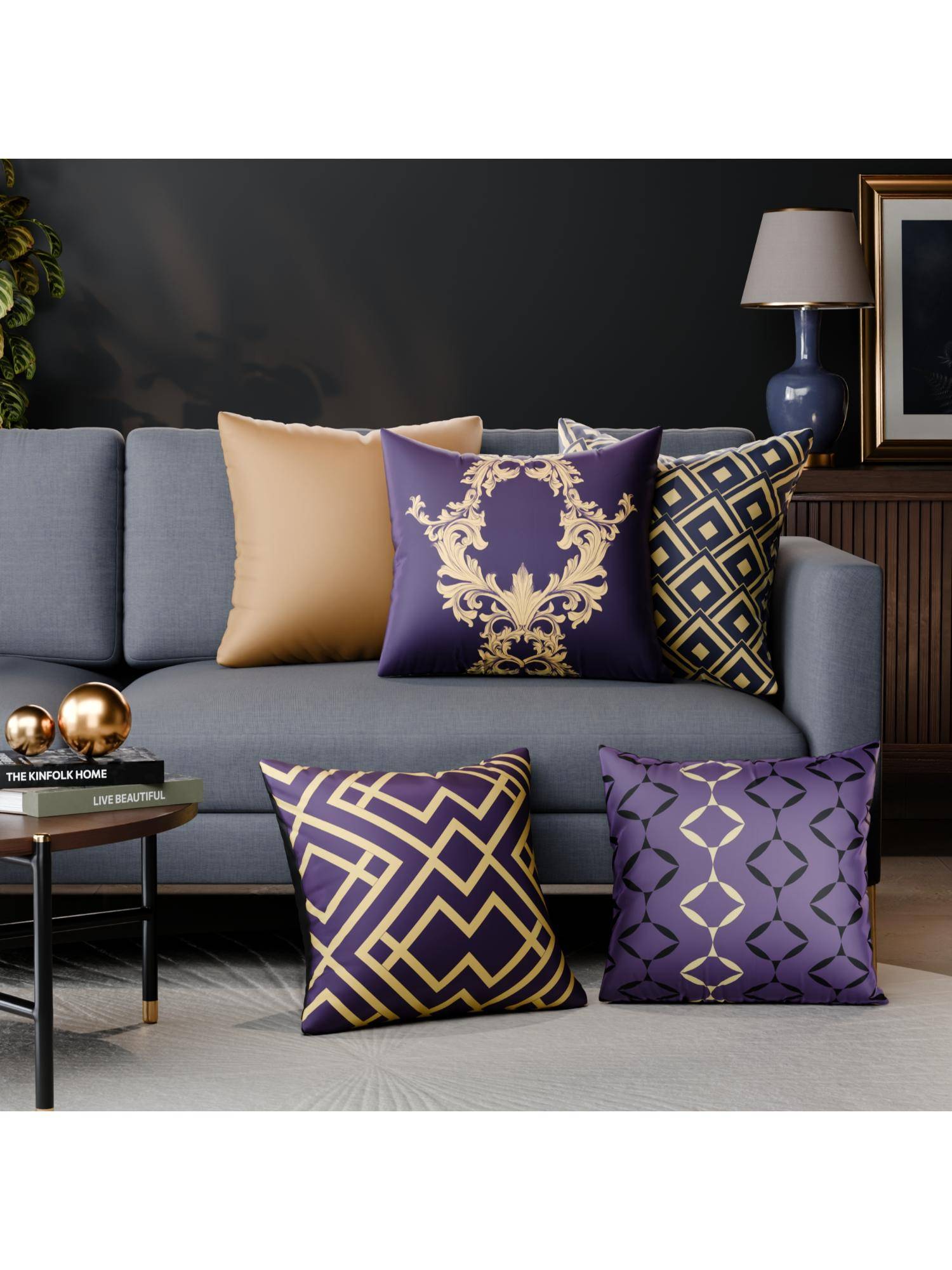 Stoa Paris Multi-Color Ophelias Legacy Polyester Satin Fabric Cushion Covers (Pack of 5)