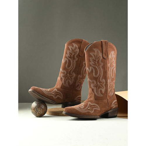 Buy CARLO ROMANO Women Suede Leather Cowboy Casual Boots Brown Online
