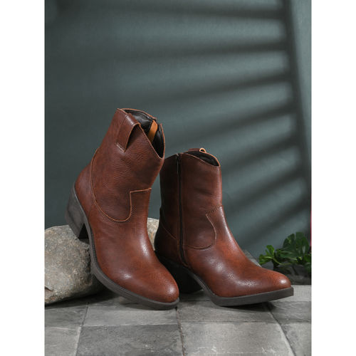 CARLO ROMANO Women Vegan Leather High Top Casual Boots Brown (UK 4)