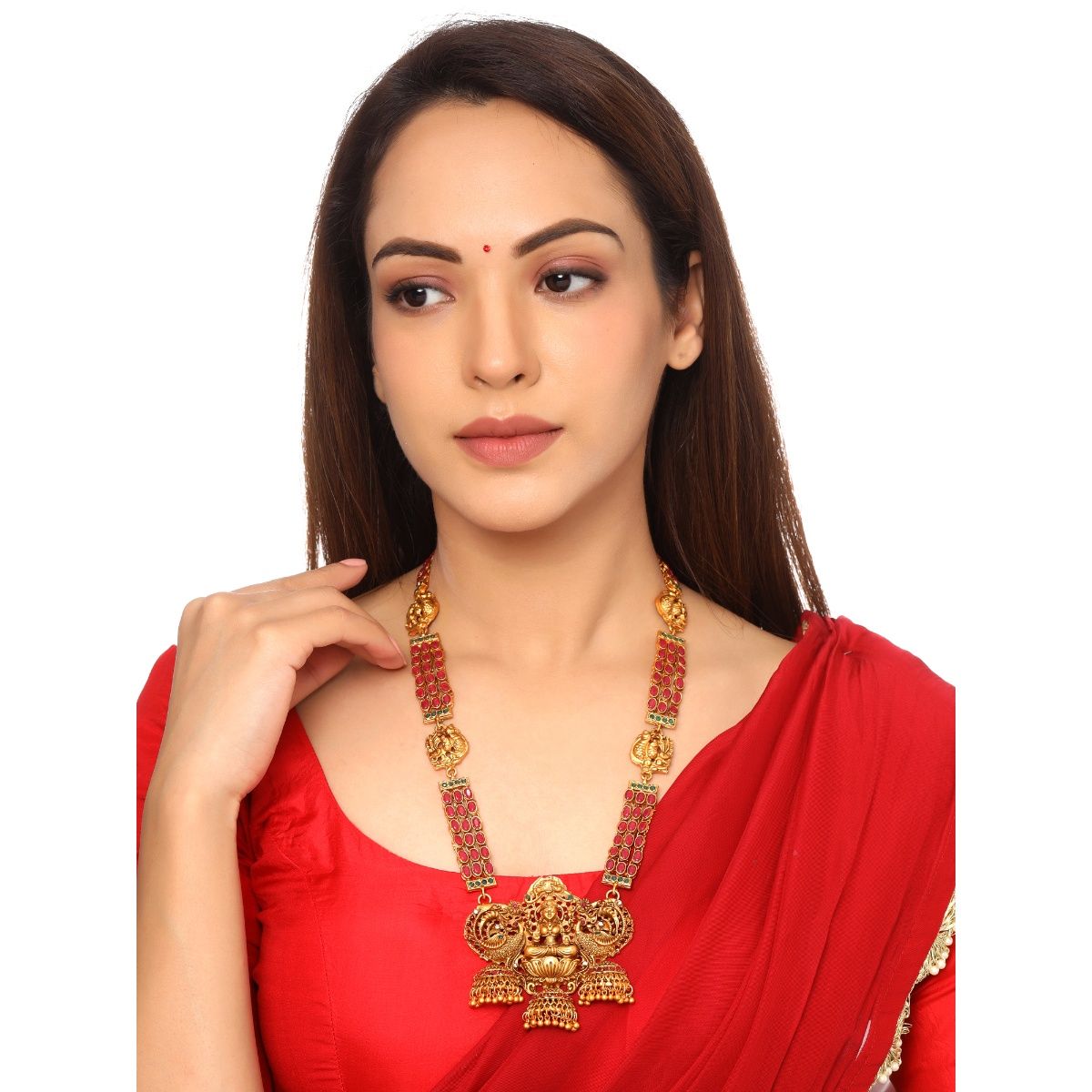 Yellow Chimes Gold Plated and Green Traditional Temple Jewellery