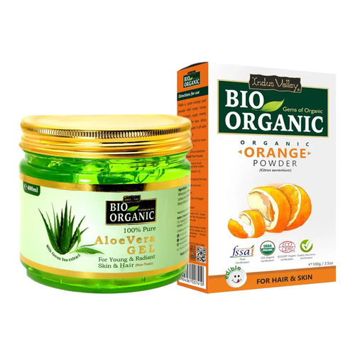 Buy Indus Valley Bio Organic 100% Pure Aloe Vera Gel & Orange Peel Powder  For Skin Lightening Face Pack Online
