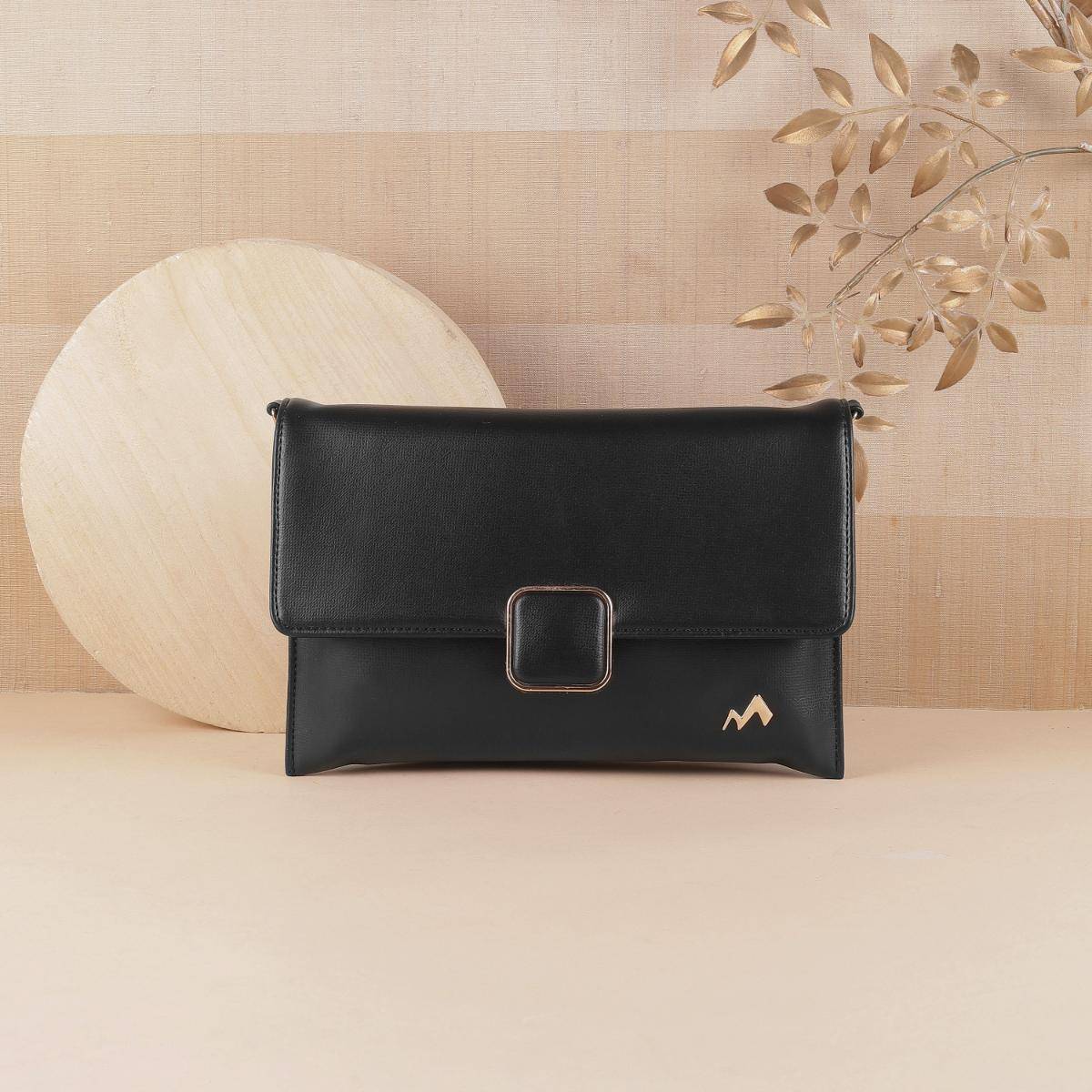 Metro Solid PU Black Casual Sling Bag