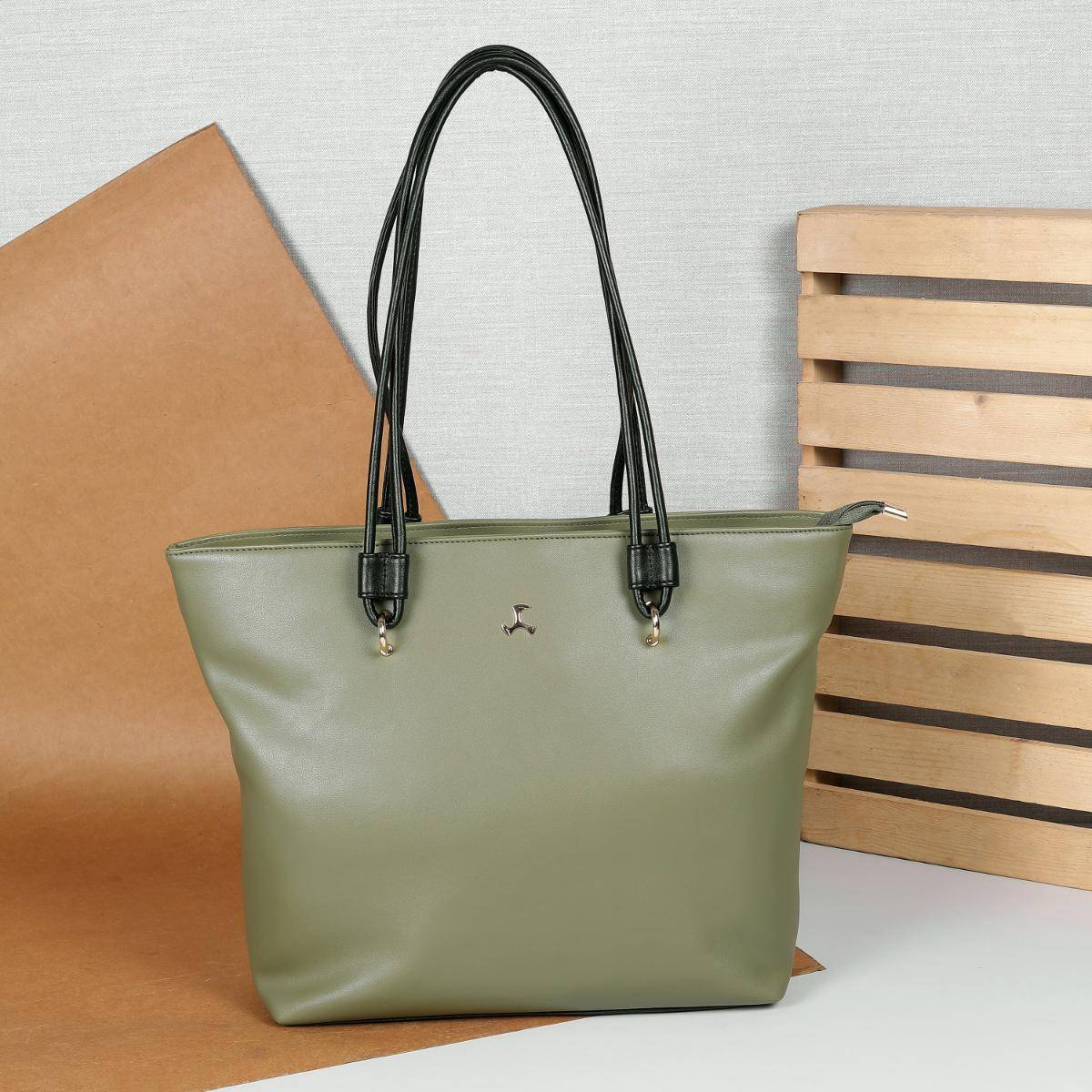 Mochi Solid PVC Green Casual Tote Bag