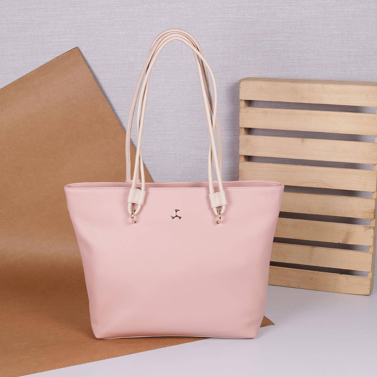 Mochi Solid PVC Pink Casual Tote Bag