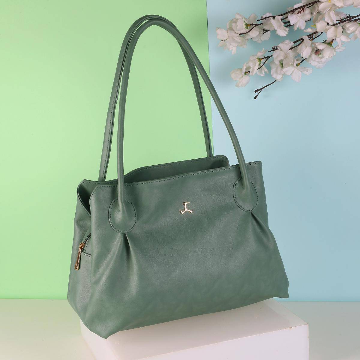Mochi Printed PVC Green Casual Handbag