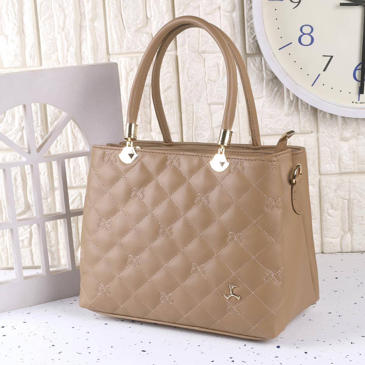 Mochi Textured PVC Beige Casual Handbag