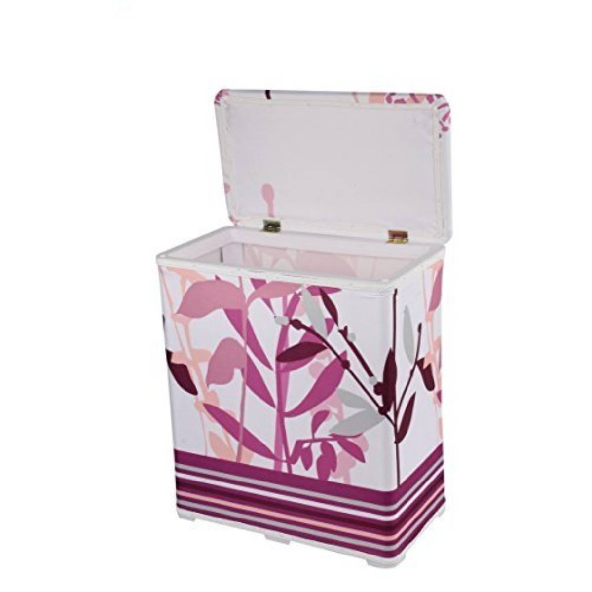 Premsons Fabric Tranquil Leaves Print Laundry Basket Pink & Purple