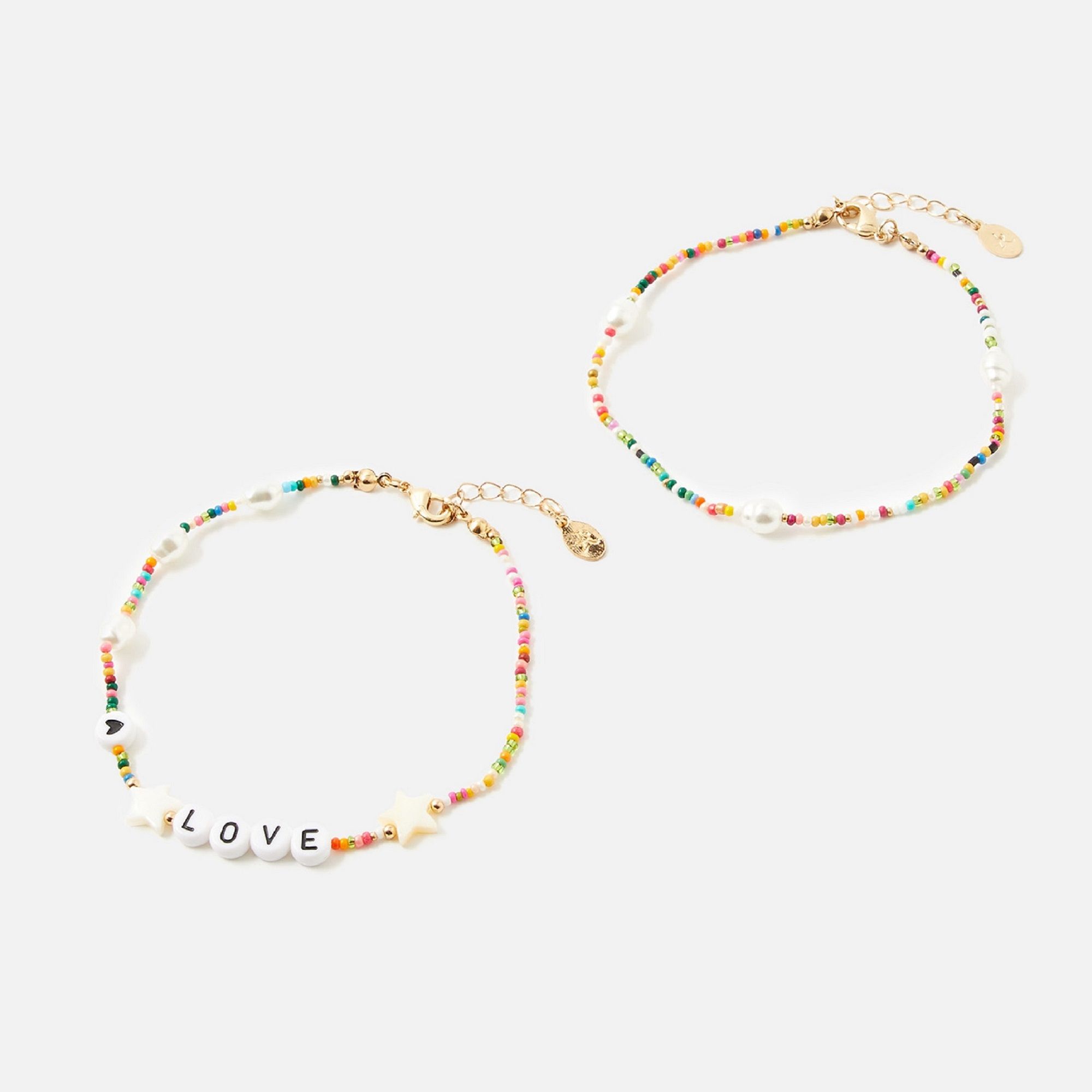Accessorize London Women's Multi Color Set of 2 Rainbow Love Anklet