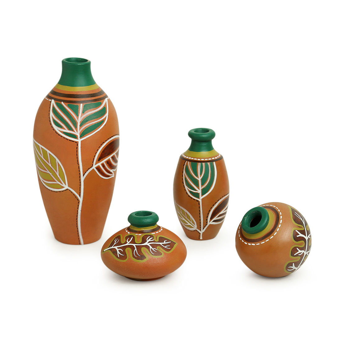 ExclusiveLane Shades of a Leaf' HandPainted Terracotta Vases (Set of 4