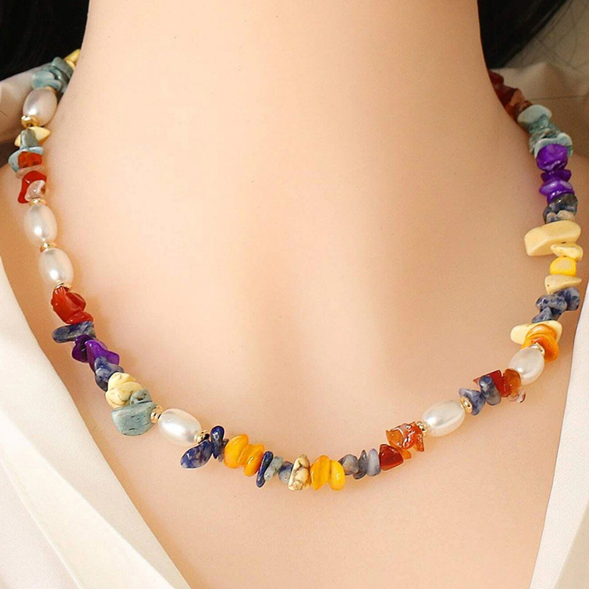 Rainbow Beads Neutral Colour & Pearl Necklace – Mangatrai Gems & Jewels Pvt  Ltd