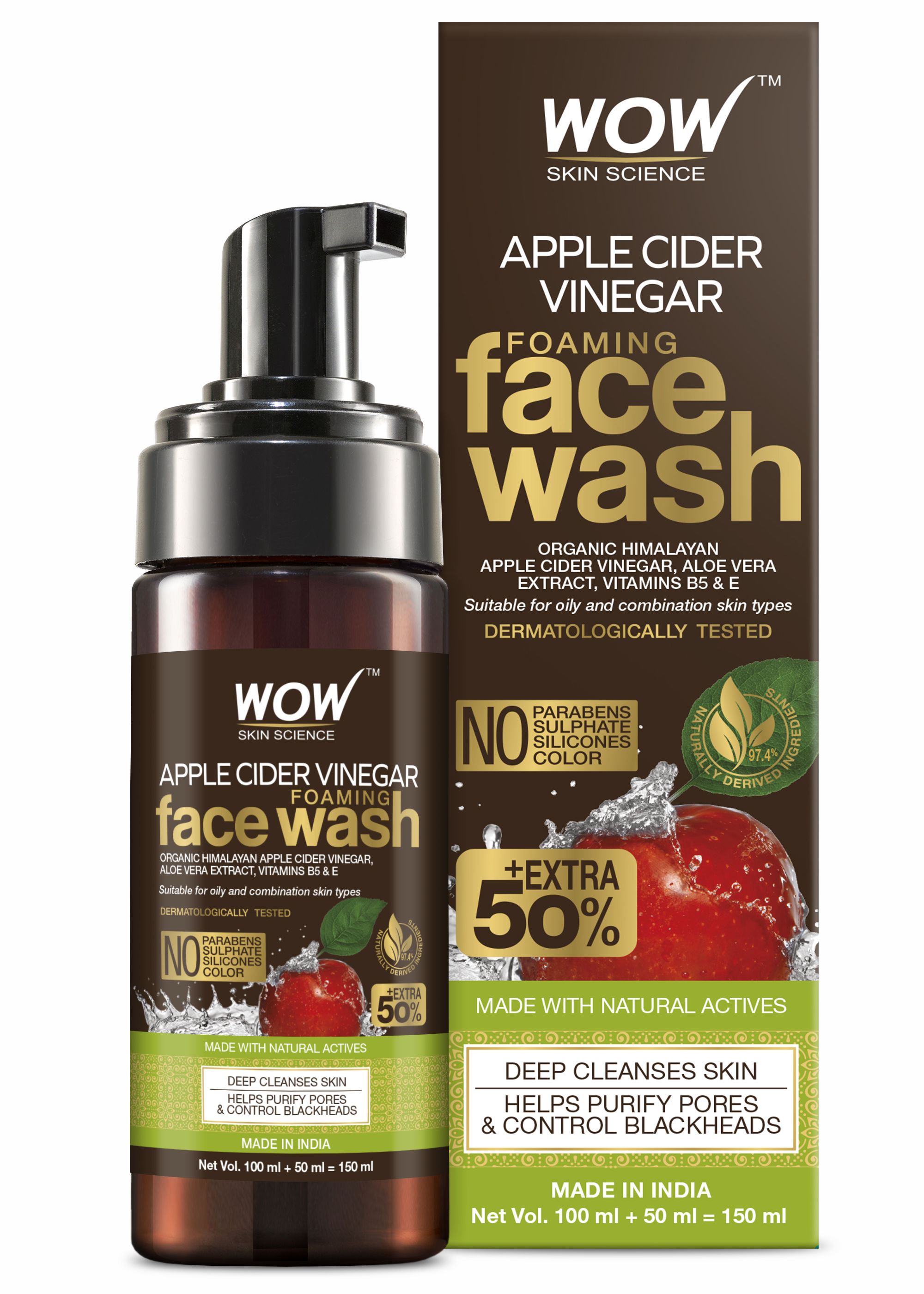 WOW Skin Science Organic Apple Cider Vinegar Foaming Face Wash