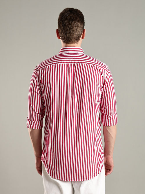 Buy Tommy Hilfiger Men Red Striped Regular Fit Cotton Shirt Online