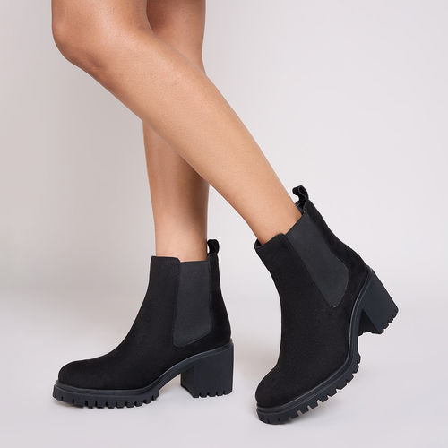 Twenty Dresses by Nykaa Fashion Black Suede Round Toe Ankle Length Chelsea  Boots (EURO 37)