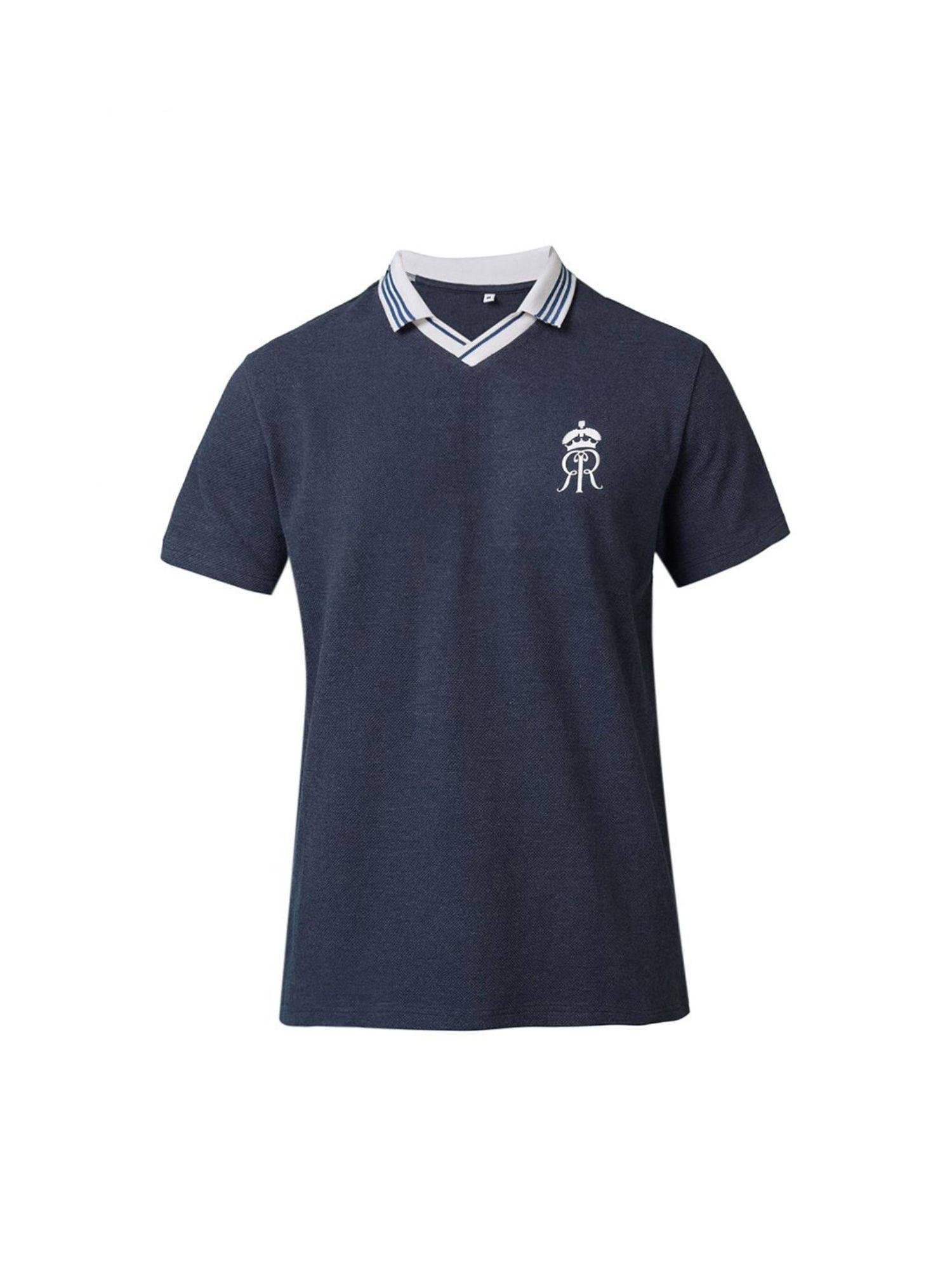 Buy FanCode Shop Navy Blue Textured Premium Cotton Neck Polo T-Shirt Online