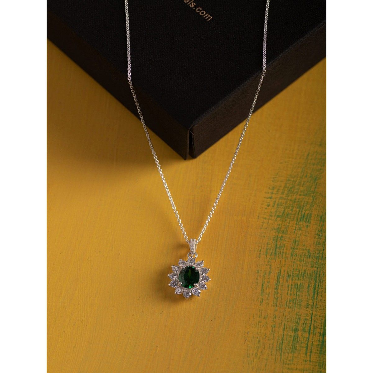 Buy Hiara Jewels 925 Sterling silver Ambrosia Emerald oval pendant Online