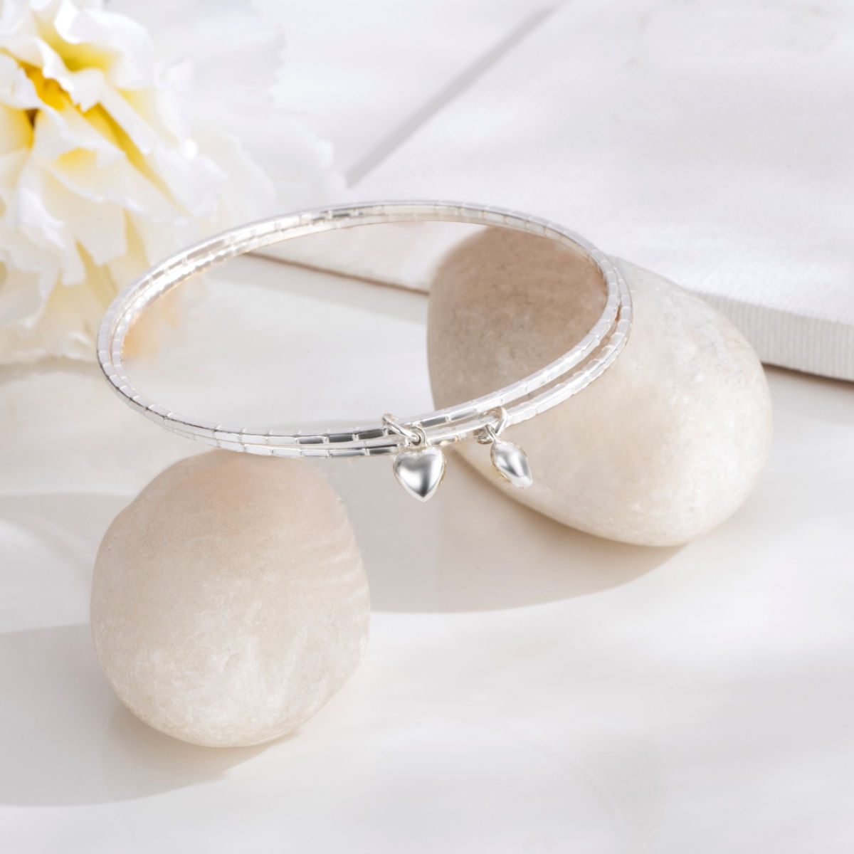 Buy Zavya Heart Rhodium Plated 925 Sterling Silver Plain Bangles
