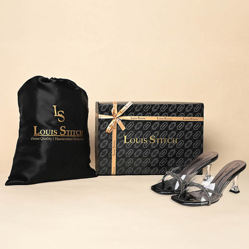 Buy Louis Stitch Women Black Silicon Glitter Strap Spool Sandal