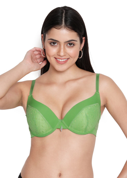 Buy Shyaway Susie Demi Coverage Green Lace Under wired Padded Pushup Bra  -Multicolor(Pack of 2) Online